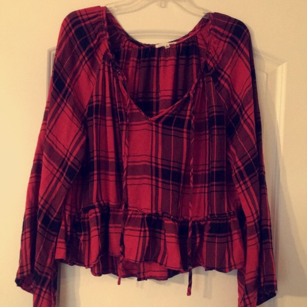 Plaid flannel bell sleeve crop top size xl